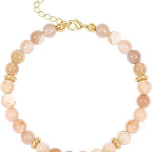 Handmade Pink Agate Good Luck Beaded Gold Bracelet
